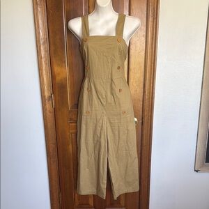 Tan Overall Jeans with Sleeveless Design and Lightweight Fabric